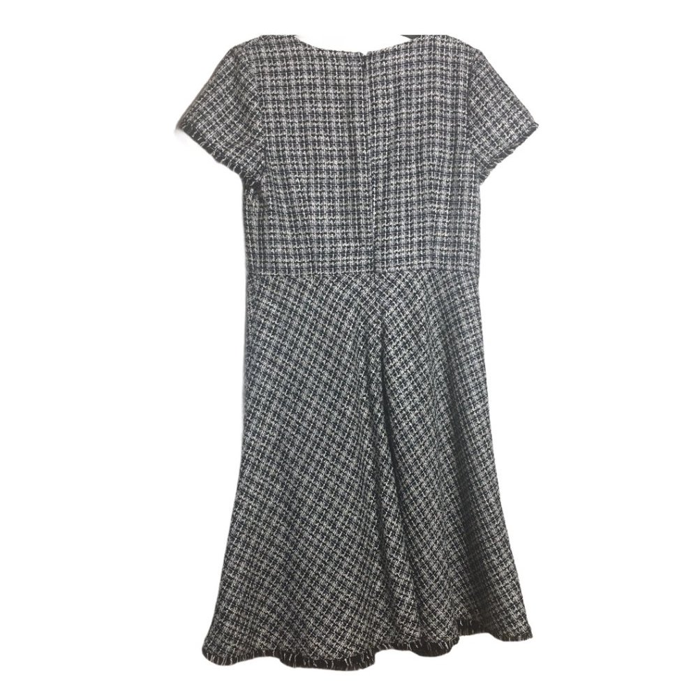 Talbot Black White Tweed Fringe Hem A Line Dress - Picture 7 of 13